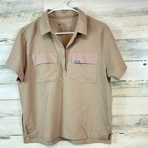 FIGS Scrub Top Collar PO #2768 Beige Top Women’s Size Medium - Picture 1 of 8